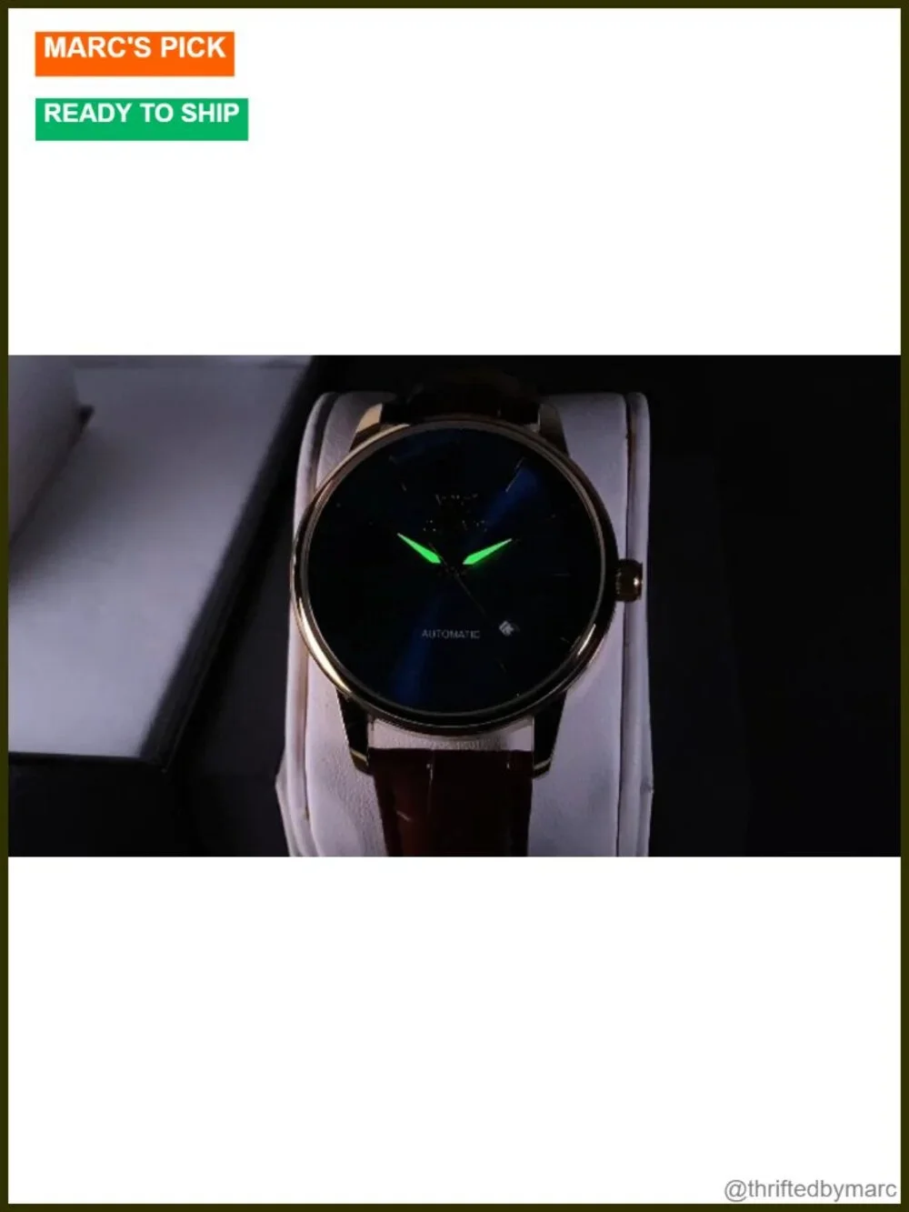 Men's Automatic Mechanical Dress Watch Brown Leather Strap Waterproof Business